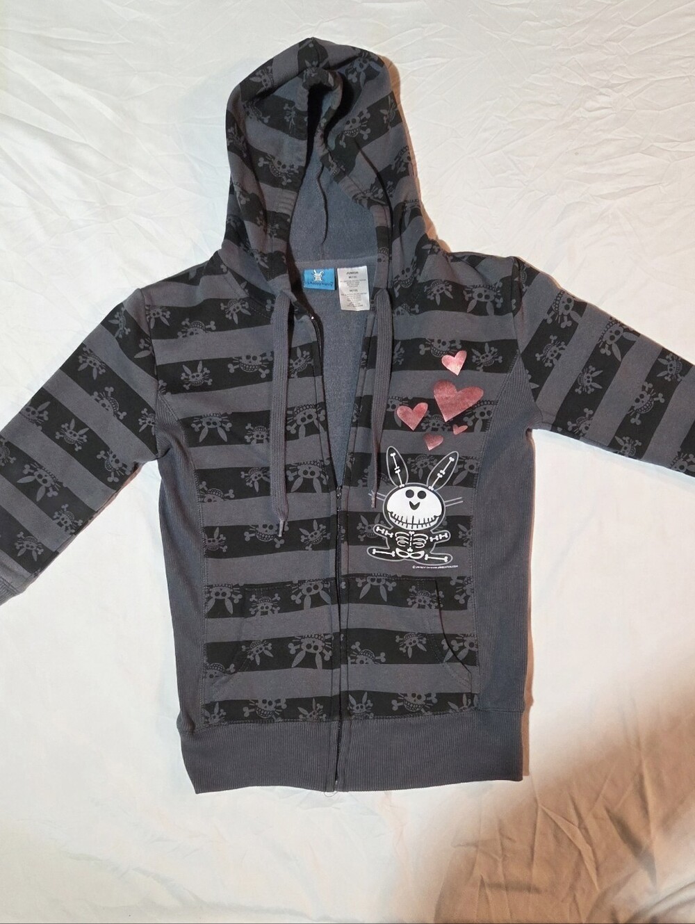 Vintage Y2K Jim Benton Skelanimals Happy Bunny Gray Zip Up Hoodie Women's - M